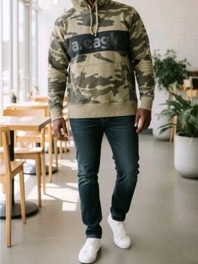 American Eagle Camo Hoodie Men’s XXL Pullover Sweatshirt Green Camouflage Logo